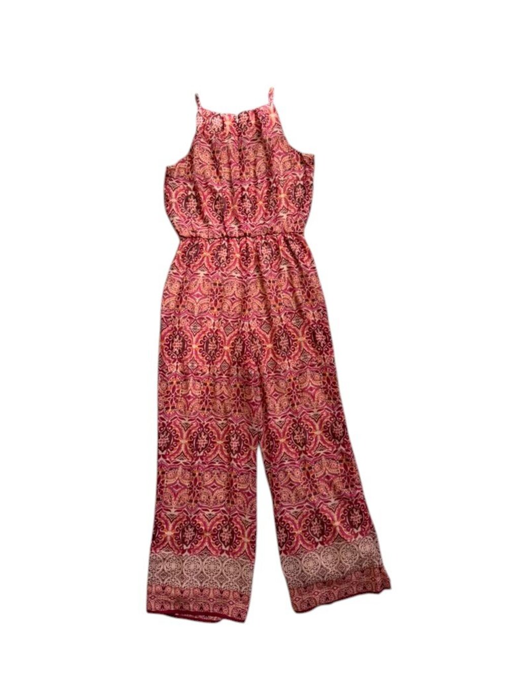 Tacera Petite Jumpsuit Women's PS Pink Boho Wide Leg Sleeveless Belted Floral
